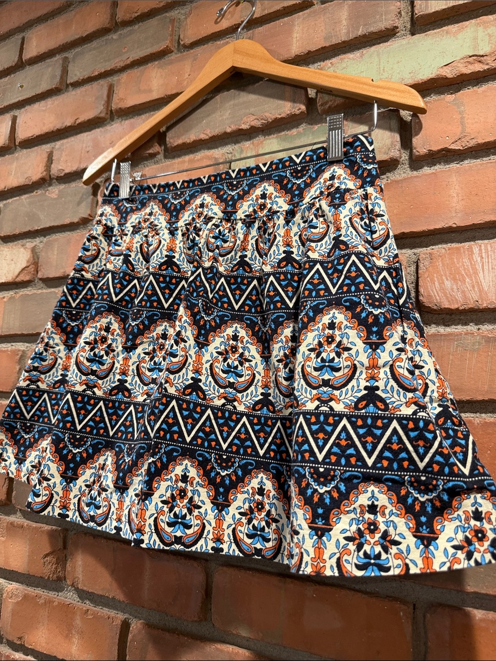 Forever 21 Navy and Orange Printed Circle Skirt